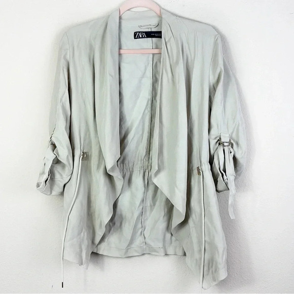 Zara Open Front Drawstring Waterfall Blazer Jacket in Beige size XS - Picture 8 of 16